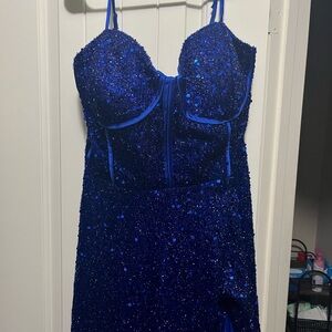 Royal Blue Sequin Spaghetti Strap Corset Forma Dress with Back Zipper Size 22